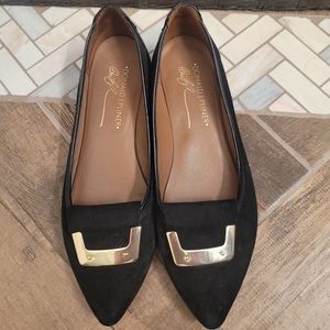 Donald J. Pliner Nila Black Suede Point Toe Wedge Flats Gold Size 6
